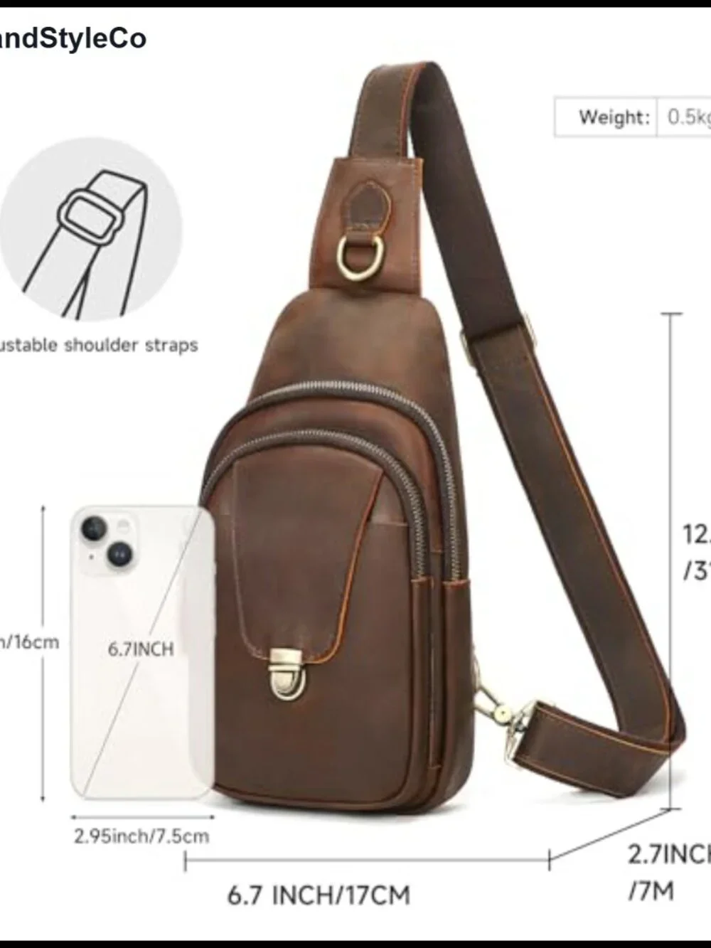 Genuine Leather Sling Bag for Men Crossbody Chest Daypack